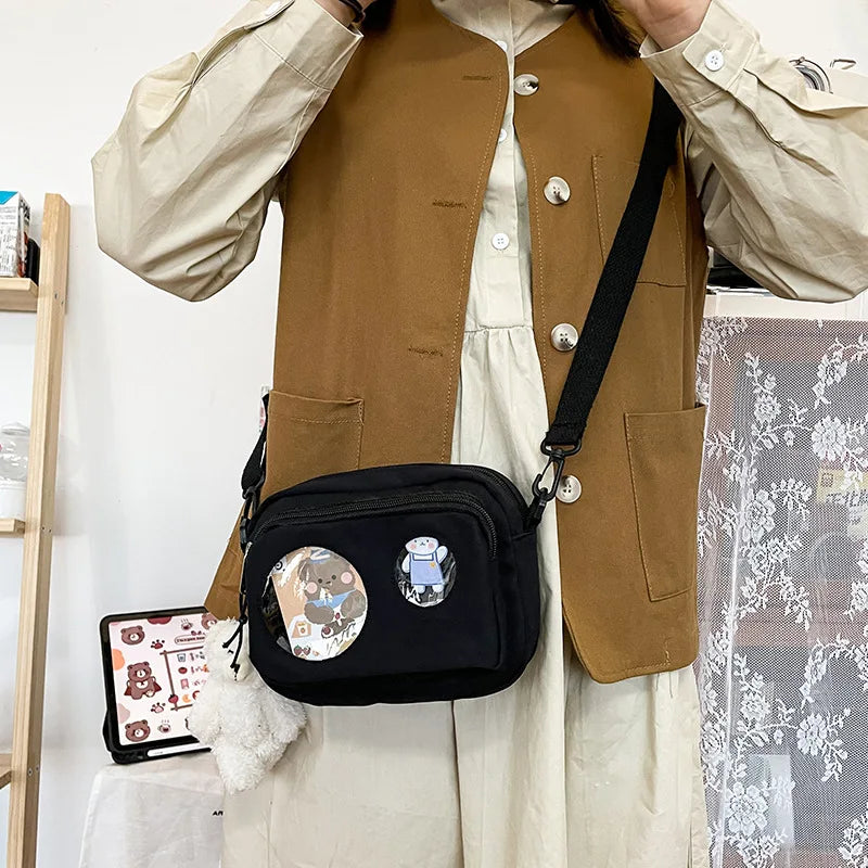 Canvas Cartoon Shoulder Bag Transparent Crossbody