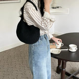 Knitting Wool Shoulder Bag Round Bucket Style for Women