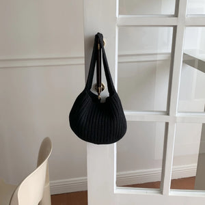 Knitting Wool Shoulder Bag Round Bucket Style for Women