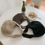 Knitting Wool Shoulder Bag Round Bucket Style for Women