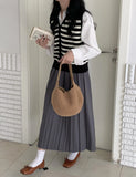 Knitting Wool Shoulder Bag Round Bucket Style for Women