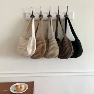Knitting Wool Shoulder Bag Round Bucket Style for Women
