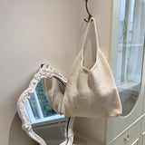 Large One Shoulder Bucket Bag Solid Wool Bag