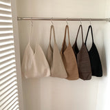 Large One Shoulder Bucket Bag Solid Wool Bag