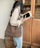 Large One Shoulder Bucket Bag Solid Wool Bag