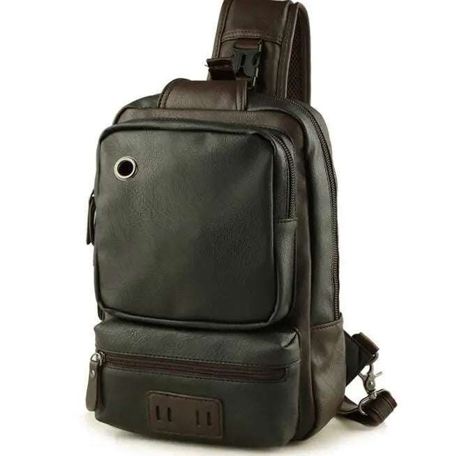 PU Leather Men's Backpack Casual Messenger Chest Bag
