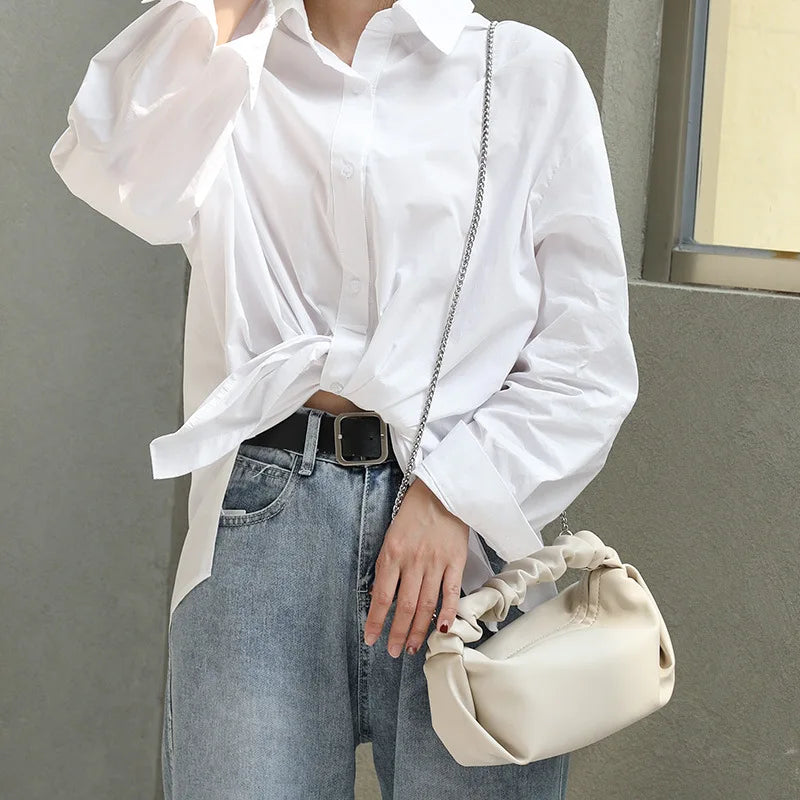 Retro Pleated Shoulder Bag in Soft Leather
