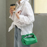 Retro Pleated Shoulder Bag in Soft Leather