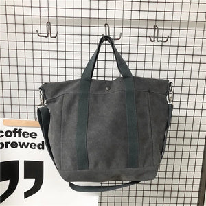 Large Capacity Canvas Tote Bag Women Casual Solid Color Travel Shoulder Bag