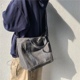 Large Capacity Canvas Tote Bag Women Casual Solid Color Travel Shoulder Bag
