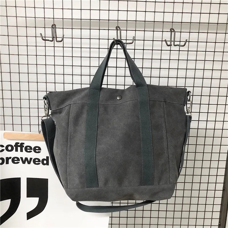 Large Capacity Canvas Tote Bag Women Casual Solid Color Travel Shoulder Bag