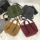 Large Capacity Canvas Tote Bag Women Casual Solid Color Travel Shoulder Bag