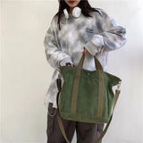 Large Capacity Canvas Tote Bag Women Casual Solid Color Travel Shoulder Bag
