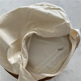 Canvas Shoulder Bag Large Capacity Wide Strap Solid