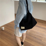 Canvas Shoulder Bag Large Capacity Wide Strap Solid