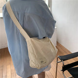 Canvas Shoulder Bag Large Capacity Wide Strap Solid