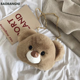 Plush Chain Messenger Bag Girl Doll Bear Head Shoulder Bag