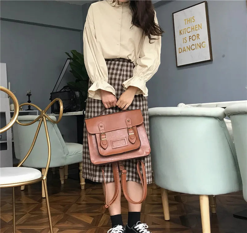 Vintage Women Backpacks Preppy Student Backpack Multi-functional 