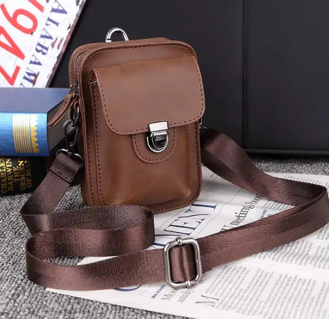 Men's Leather Shoulder Bag Crazy Horse Mini Waist Bag