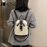 LADSOUL Leather Backpack PU School Bags For Women Vintage Shoulder Bag