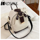 LADSOUL Leather Backpack PU School Bags For Women Vintage Shoulder Bag