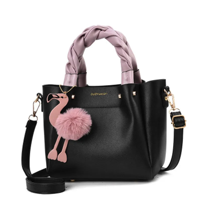 Women's Tote Bag Flamingo Tassel Leather Shoulder Bag