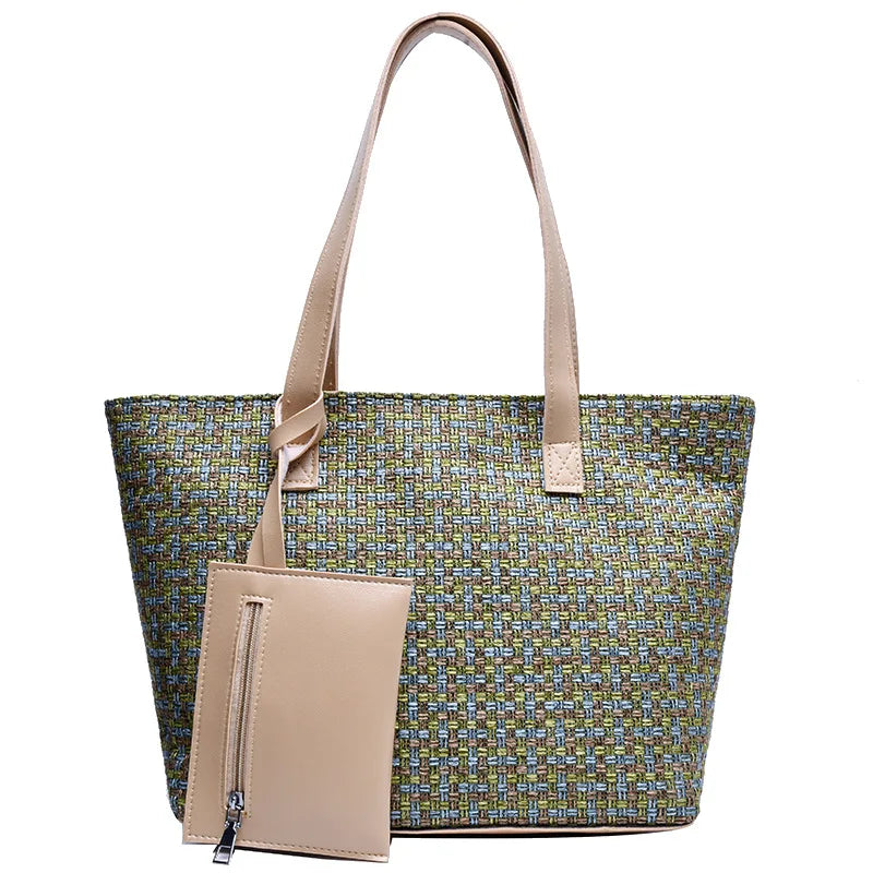 Green Mother-in-law Bag Women's Shoulder Bag Large Capacity Portable Woven Bag