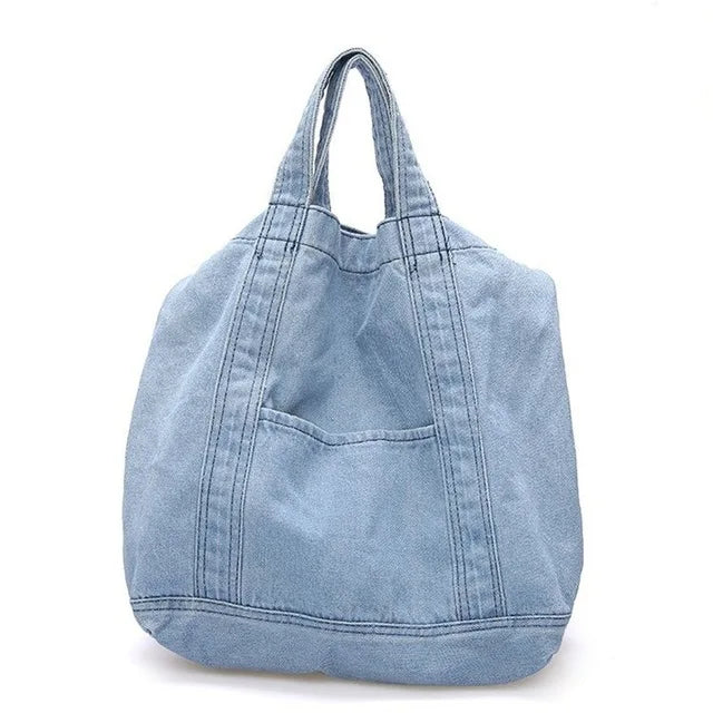 Large Canvas Denim Shopping Bag Neutral Unisex Shoulder Bag