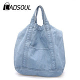 Large Canvas Denim Shopping Bag Neutral Unisex Shoulder Bag