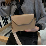 LADSOUL Small Square Bag Wide Shoulder Strap PU Leather Casual Solid
