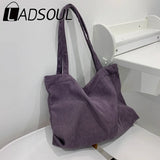 LADSOUL Corduroy Tote Bag Large-capacity Beach Canvas Shoulder Bags For Women
