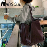 LADSOUL Corduroy Tote Bag Large-capacity Beach Canvas Shoulder Bags For Women