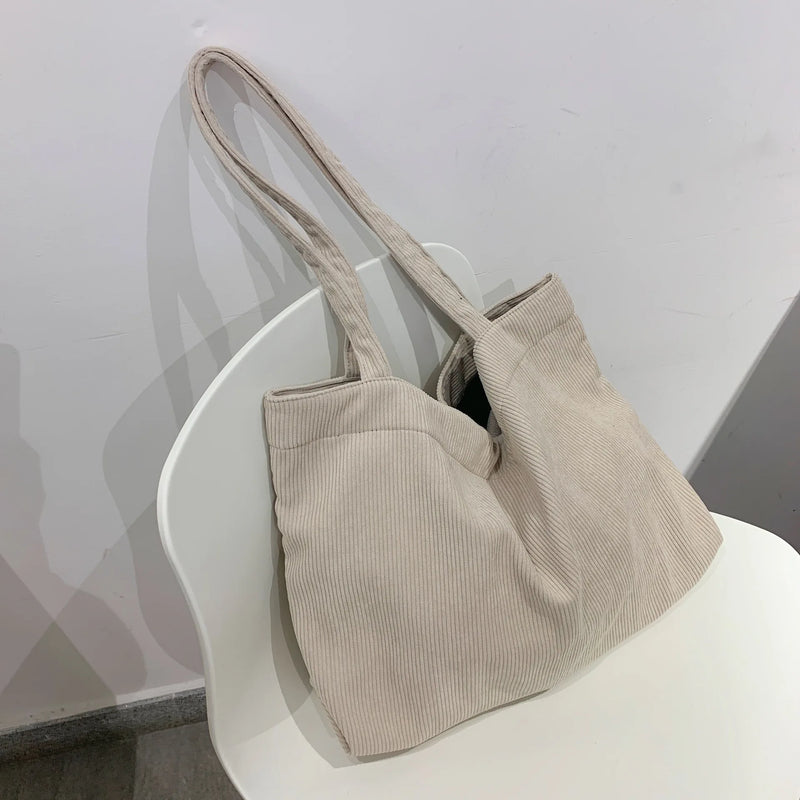 LADSOUL Corduroy Tote Bag Large-capacity Beach Canvas Shoulder Bags For Women