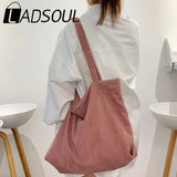 LADSOUL Corduroy Tote Bag Large-capacity Beach Canvas Shoulder Bags For Women