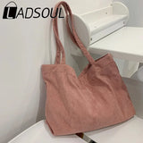 LADSOUL Corduroy Tote Bag Large-capacity Beach Canvas Shoulder Bags For Women