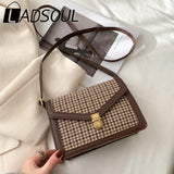 LADSOUL Solid PU Leather Crossbody Bag Retro Chain Shoulder Messenger