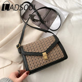 LADSOUL Solid PU Leather Crossbody Bag Retro Chain Shoulder Messenger