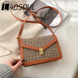 LADSOUL Solid PU Leather Crossbody Bag Retro Chain Shoulder Messenger