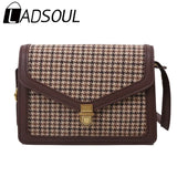 LADSOUL Solid PU Leather Crossbody Bag Retro Chain Shoulder Messenger
