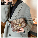 LADSOUL Solid PU Leather Crossbody Bag Retro Chain Shoulder Messenger