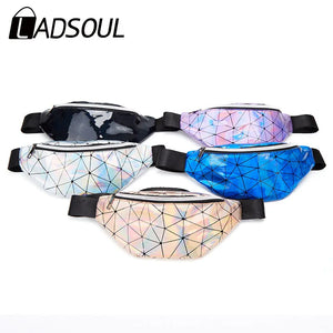 Unisex Geometric Waist Packs Laser Chest Phone Pouch Fanny Pack Female Belt Bag