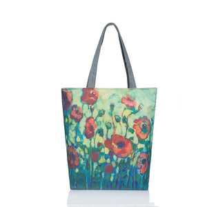 Canvas Flower Printing Large Capacity Shoulder Bag