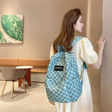 LADSOUL Women Nylon Backpack Student Checkerboard Schoolbag Female Casual