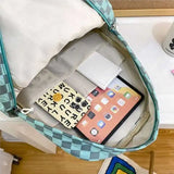 LADSOUL Women Nylon Backpack Student Checkerboard Schoolbag Female Casual
