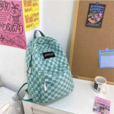 LADSOUL Women Nylon Backpack Student Checkerboard Schoolbag Female Casual