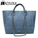 LADSOUL Women Tote Bag Canvas Handbag Chains Shoulder Bags Ladies Messenger Bag