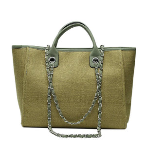 LADSOUL Women Tote Bag Canvas Handbag Chains Shoulder Bags Ladies Messenger Bag