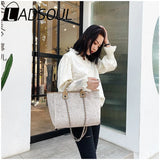 LADSOUL Women Tote Bag Canvas Handbag Chains Shoulder Bags Ladies Messenger Bag