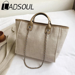 LADSOUL Women Tote Bag Canvas Handbag Chains Shoulder Bags Ladies Messenger Bag