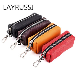 Key Cover Leather Car Keychain Housekeeper Bag Zipper Wallet Key Holder